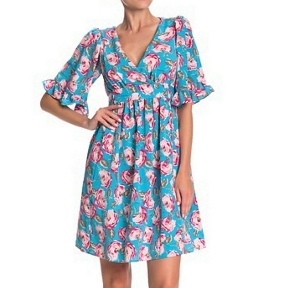 Betsey Johnson Blue Floral Fit & Flare Dress – Size 4p - Picture 5 of 13